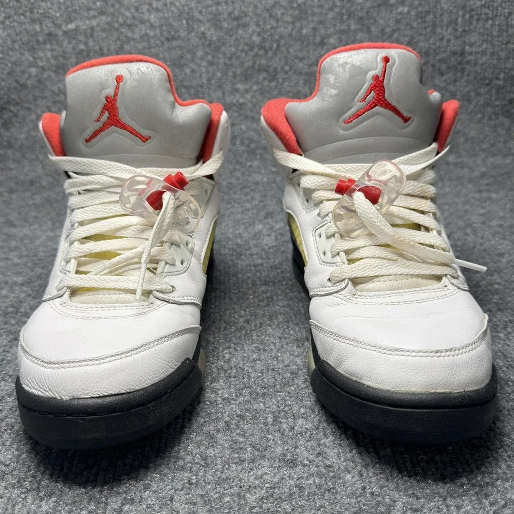Jordan 5 Retro Fire Red‎ Kids 6Y White Basketball Shoes 440888-102